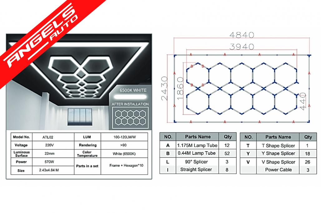 Sistem de Iluminare Plafon Hexagon / HoneyComb 3,94 x 1,86 m Lumina Ajustabila - imagine 3