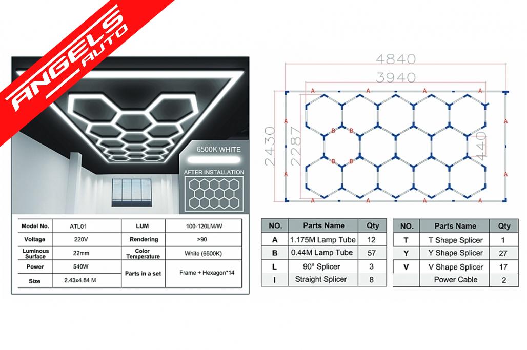 Sistem de Iluminare Plafon Hexagon / HoneyComb 3,94 x 2,29 m Lumina Ajustabila - imagine 2