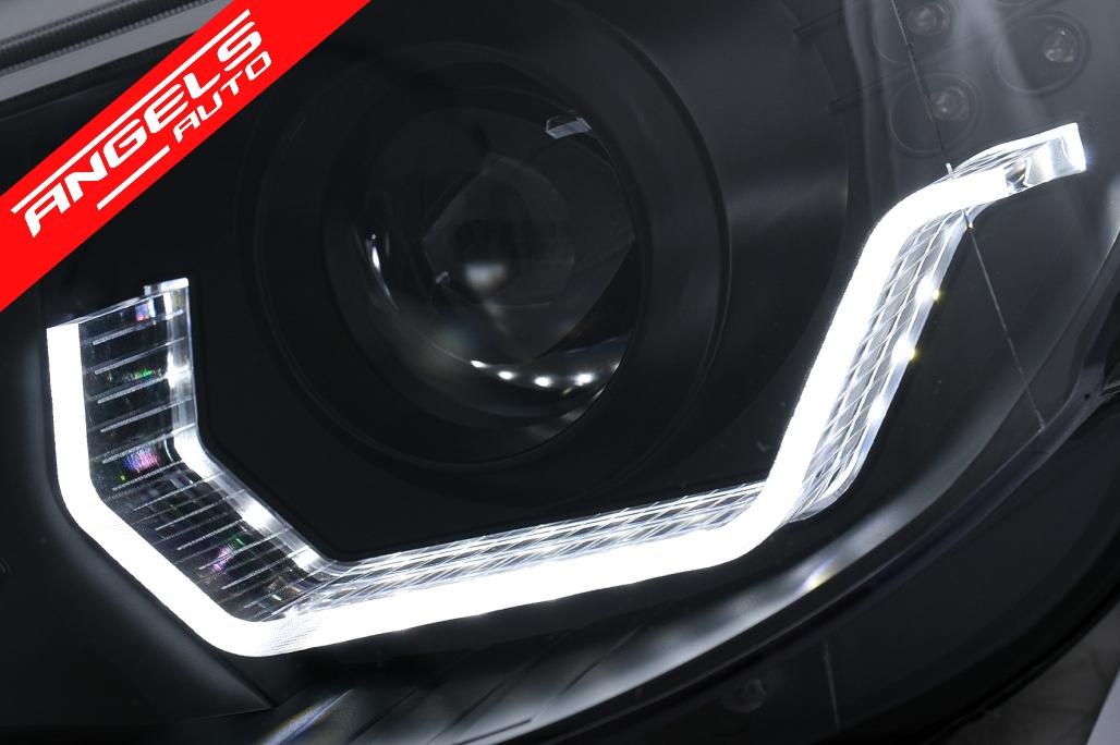 Faruri 3D LED Angel Eyes compatibile cu BMW Seria 5 E60 E61 (2003-2007) LCI Design Negru - imagine 5