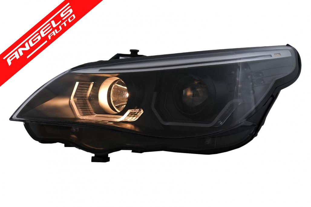 Faruri 3D LED Angel Eyes compatibile cu BMW Seria 5 E60 E61 (2003-2007) LCI Design Negru - imagine 8