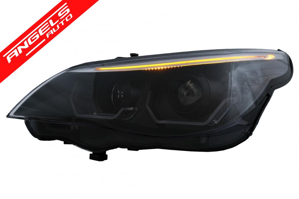 Faruri 3D LED Angel Eyes compatibile cu BMW Seria 5 E60 E61 (2003-2007) LCI Design Negru - imagine 10