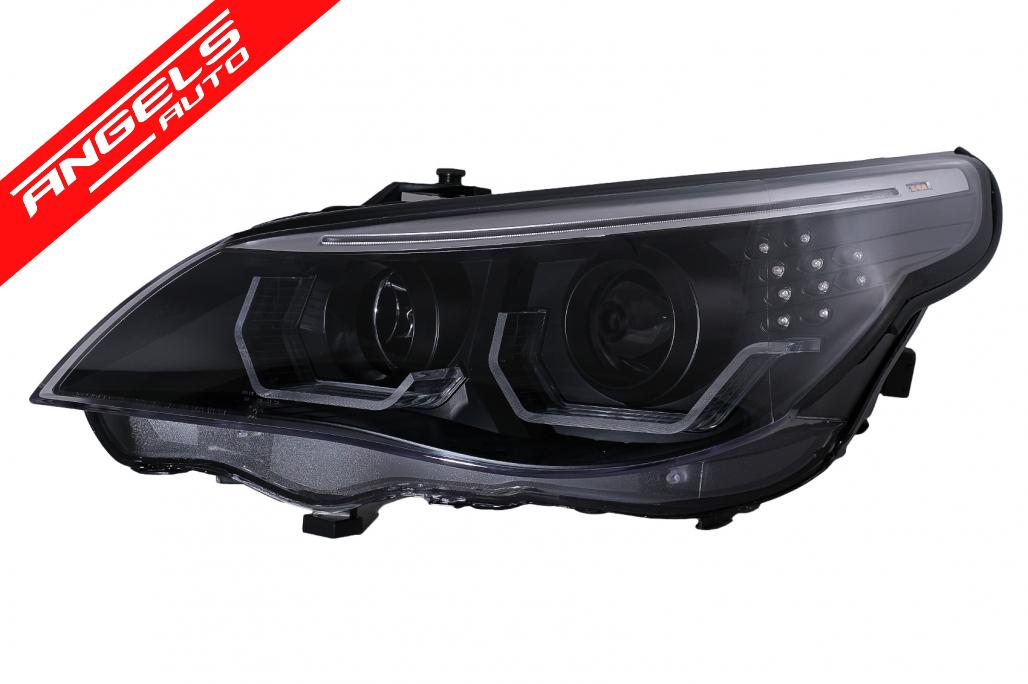 Faruri 3D LED Angel Eyes compatibile cu BMW Seria 5 E60 E61 (2003-2007) LCI Design Negru - imagine 13
