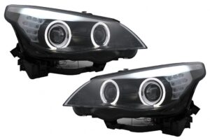 Faruri LED Angel Eyes compatibile cu BMW Seria 5 E60 E61 (2003-2007) LCI Design Negru
