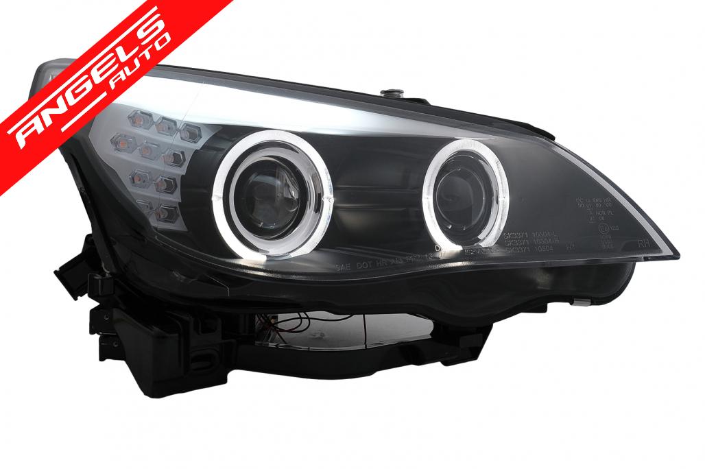 Faruri LED Angel Eyes compatibile cu BMW Seria 5 E60 E61 (2003-2007) LCI Design Negru - imagine 2