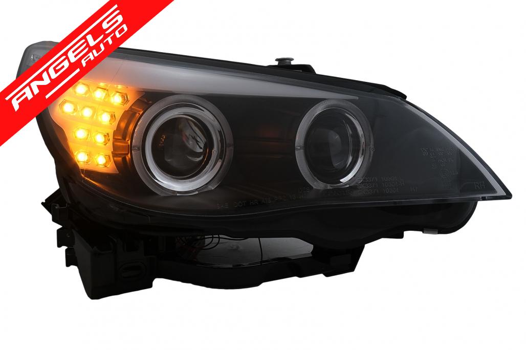 Faruri LED Angel Eyes compatibile cu BMW Seria 5 E60 E61 (2003-2007) LCI Design Negru - imagine 7