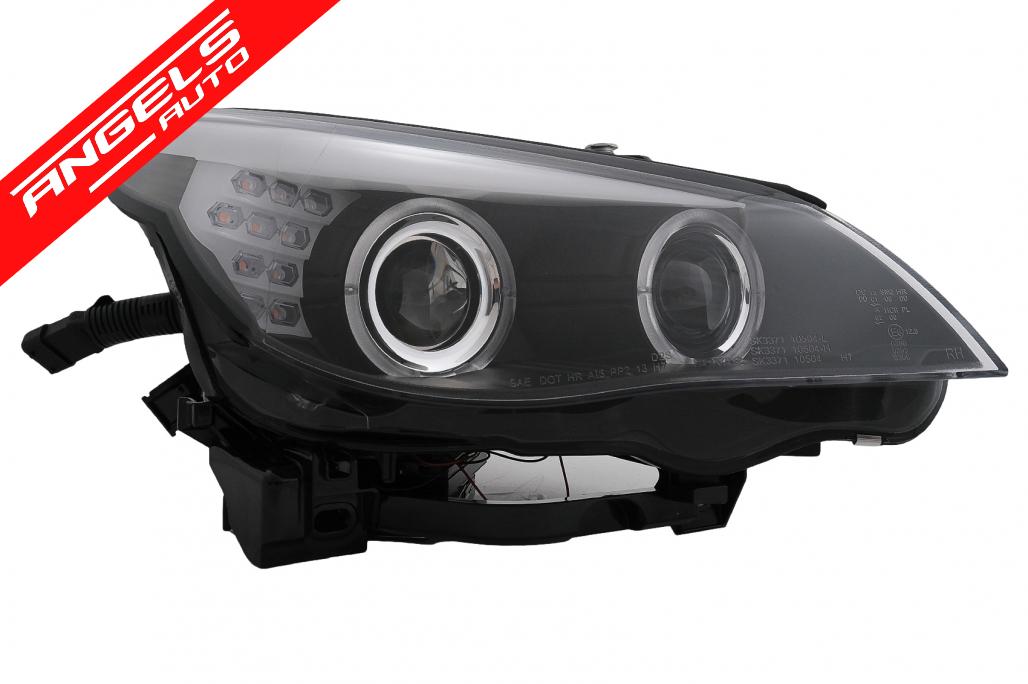 Faruri LED Angel Eyes compatibile cu BMW Seria 5 E60 E61 (2003-2007) LCI Design Negru - imagine 9
