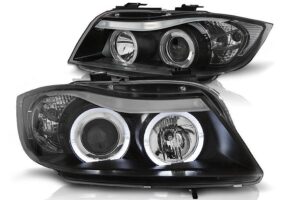 Faruri Angel Eyes compatibile cu BMW Seria 3 E90 Sedan E91 Touring (03.2005-08.2008) Negru