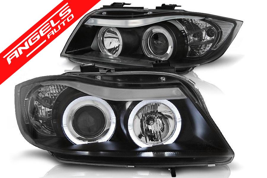 Faruri Angel Eyes compatibile cu BMW Seria 3 E90 Sedan E91 Touring (03.2005-08.2008) Negru