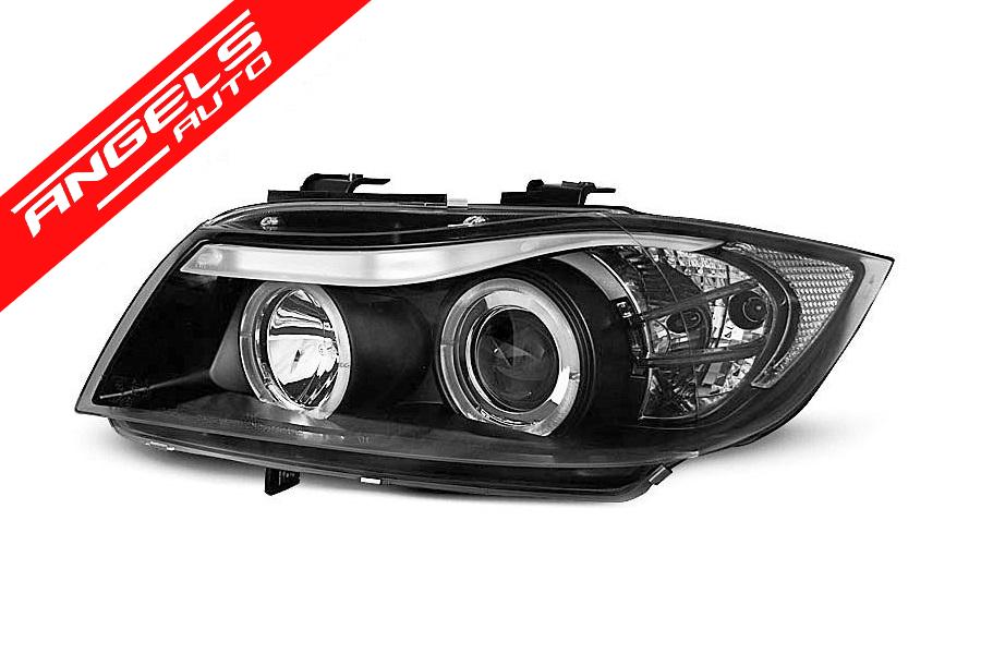 Faruri Angel Eyes compatibile cu BMW Seria 3 E90 Sedan E91 Touring (03.2005-08.2008) Negru - imagine 2