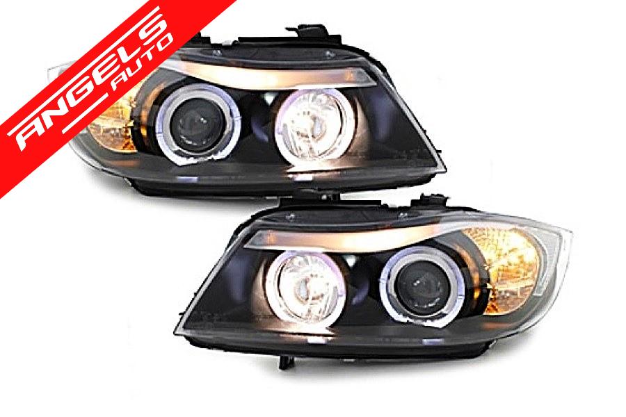 Faruri Angel Eyes compatibile cu BMW Seria 3 E90 Sedan E91 Touring (03.2005-08.2008) Negru - imagine 4