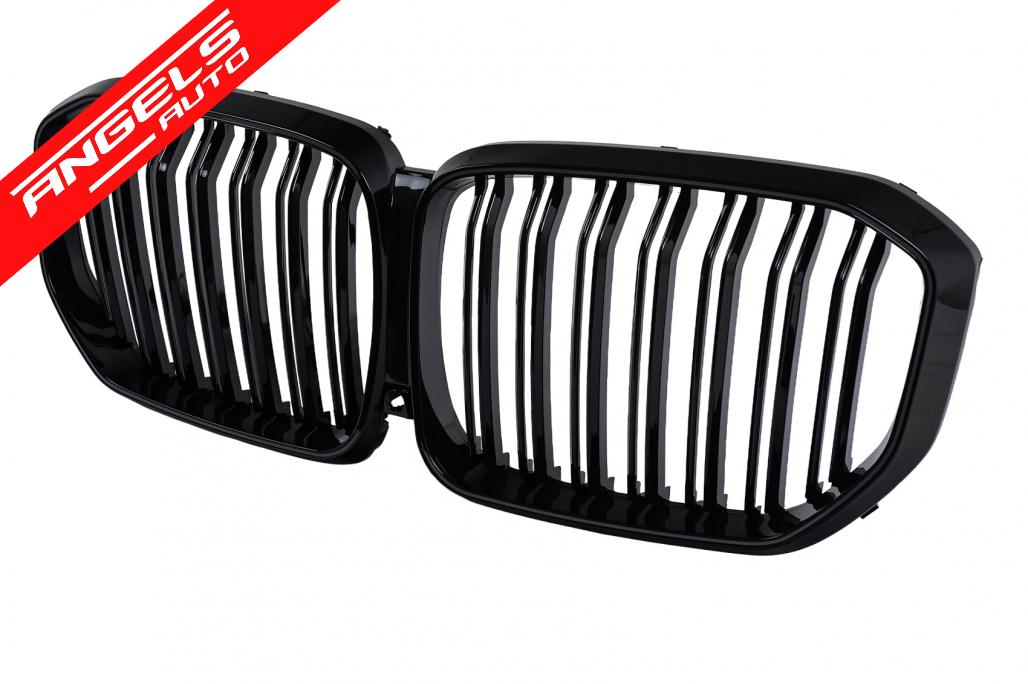 Grila Centrala cu LED compatibila cu BMW X5 G05 (2018-2022) Dubla Negru Lucios - imagine 2