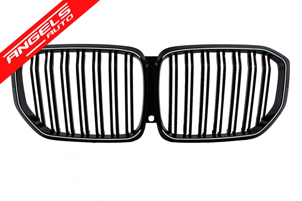 Grila Centrala cu LED compatibila cu BMW X5 G05 (2018-2022) Dubla Negru Lucios