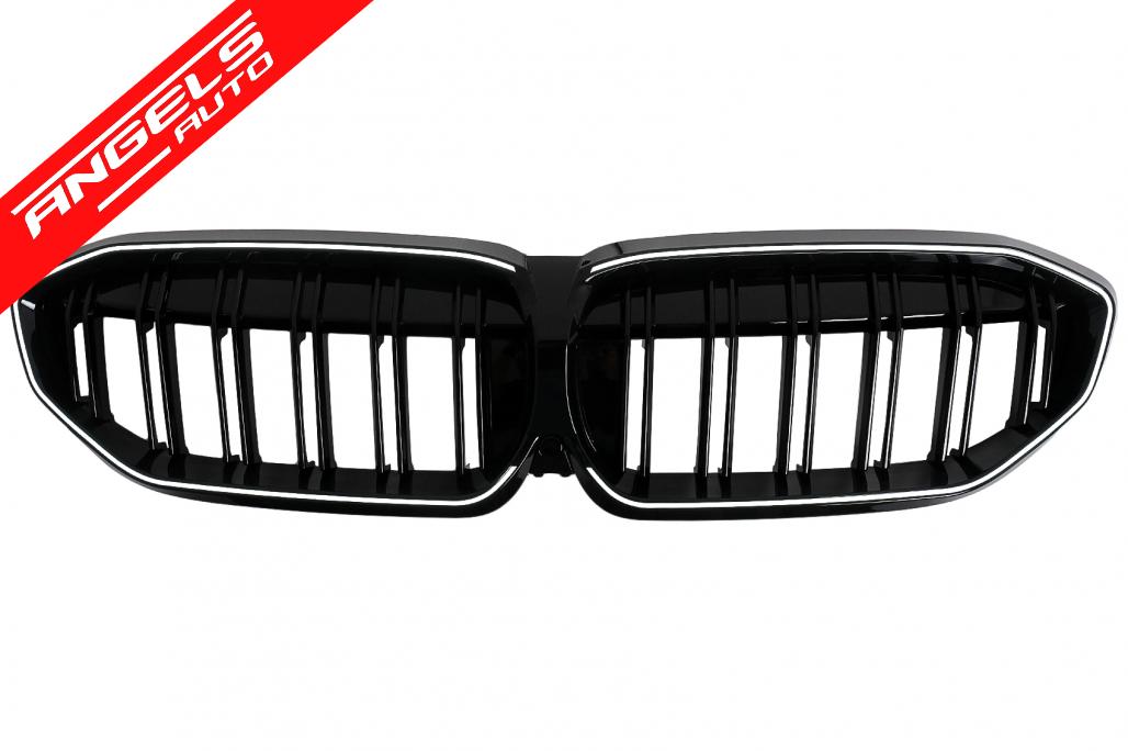 Grile Centrale cu LED compatibile cu BMW Seria 3 G20 Sedan G21 Touring (2019-2022) Negru Lucios luminate