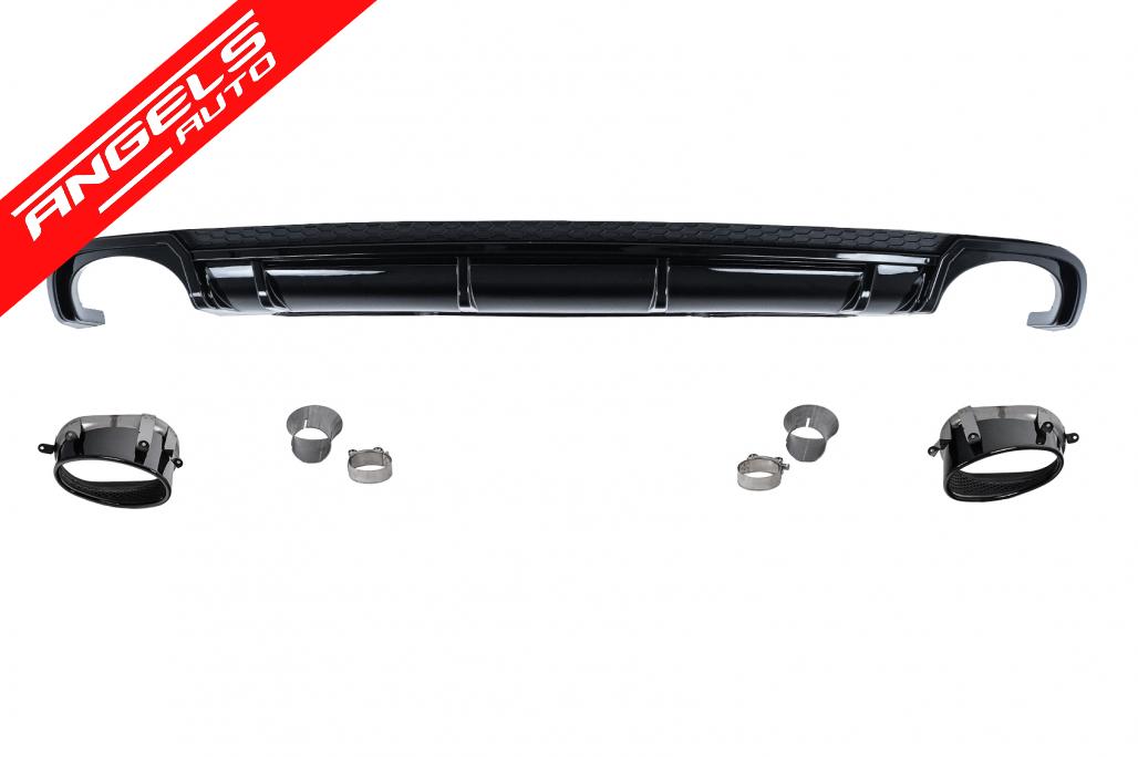 Difuzor Bara Spate si Tobe Evacuare compatibil cu Audi A4 B9 8W (2016-2018) Sedan Avant RS4 Design Negru